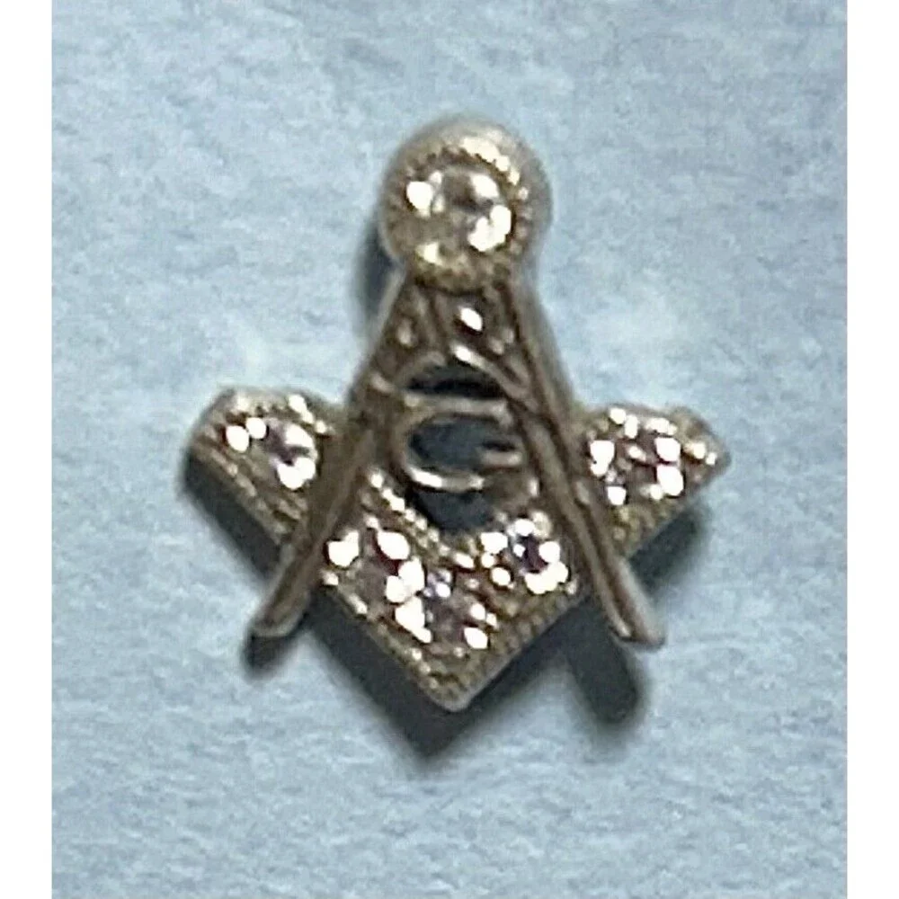 Masonic Sterling silver 6 white Spinels Tie Tack Lapel Pin Marked STERLING-EUC